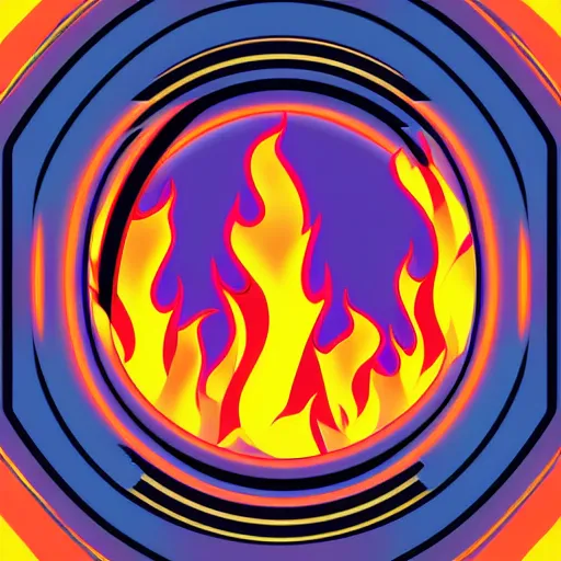 Image similar to cartoon building on fire as logo, burning, flames, symmetrical, washed out color, centered, art deco, 1 9 5 0's futuristic, glowing highlights, peaceful