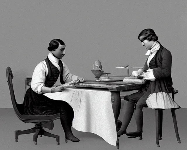 Prompt: an early 1800s photo of someone sitting at a computer making a donut in blender3d