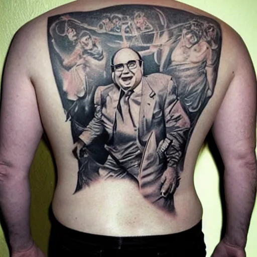 Image similar to full back tattoo of Danny devito