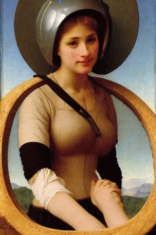 Image similar to portrait of women in astronaut helmets an ancient human species, single person, renaissance, rococo, by bouguereau