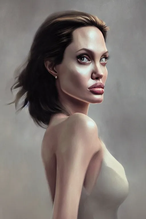 Image similar to a fancy portrait of a beautiful young angelina jolie by greg rutkowski, sung choi, mitchell mohrhauser, maciej kuciara, johnson ting, maxim verehin, peter konig, bloodborne, 8 k photorealistic, cinematic lighting, hd, high details, dramatic, dark atmosphere, trending on artstation