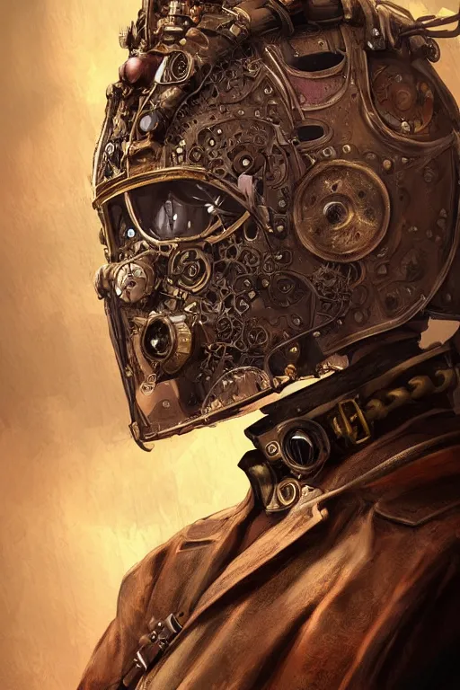 Image similar to steampunk helmet fantasy art mask robot ninja stylized digital illustration sharp focus, elegant intricate digital painting artstation concept art global illumination ray tracing advanced technology chaykin howard and campionpascale and cooke darwyn and davis jack