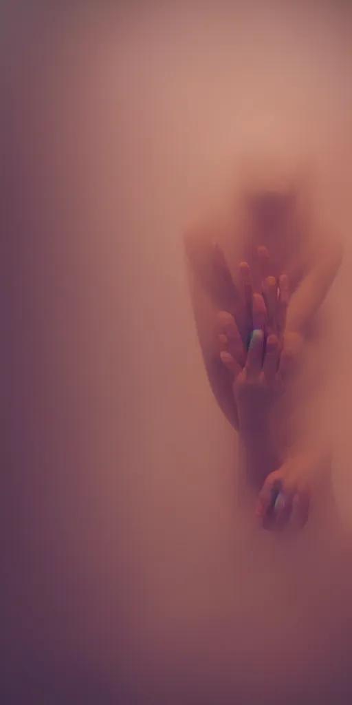 Prompt: a blurry closeup picture of woman's skin gripped tightly, female bodies, hands, macro photography, long exposure photograph, surrealism, anamorphic bokeh, cozy, soft light, cyan and orange, caustic, atmospheric fog, octane render, cinematic