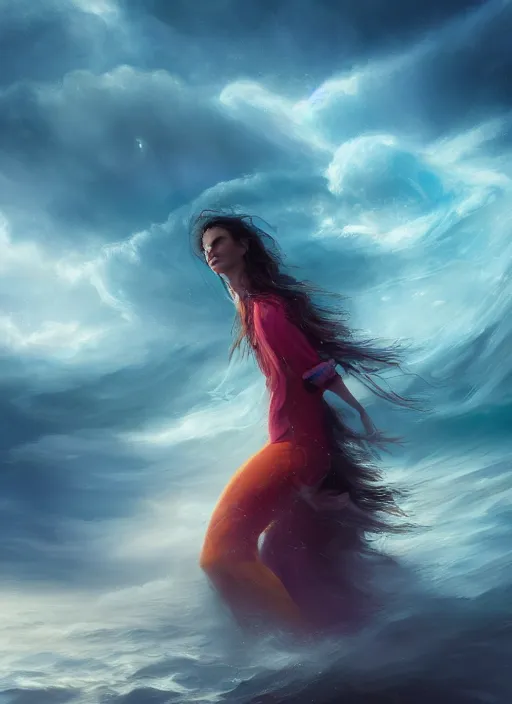 Prompt: a portrait of the sea witch with vibrant turbulent skies, photorealistic, by jessica rossier, 4 k resolution