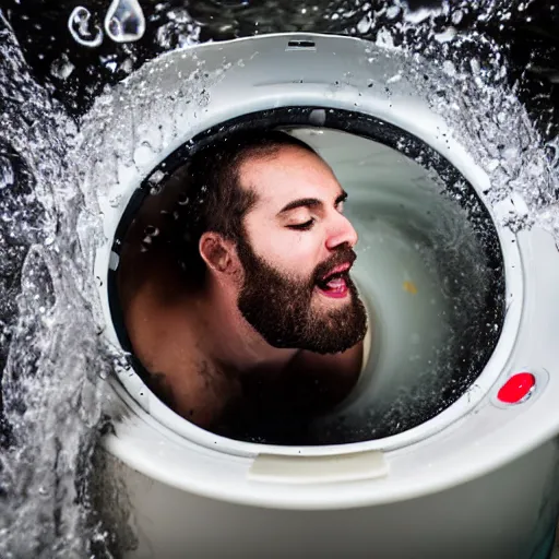 Image similar to tiny bearded Canadian snorkeling inside washing machine, sports photography, detailed, 4k