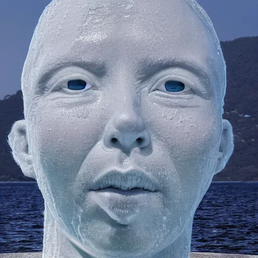 Prompt: a giant sculpture of a human head on the ocean, made purely out of water, cinematic, in the style of johnson tsang, long shot, hyper detailed, hyper realistic, ray tracing, 8 k resolution, sharp focus, realistic water, award winning