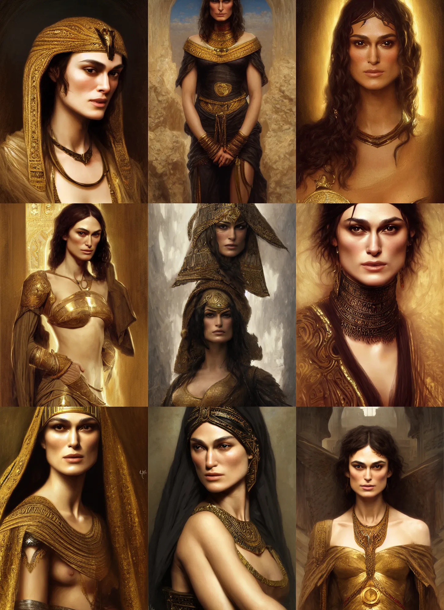 Prompt: portrait black keira knightley egyptian, intricate, elegant, highly detailed, digital painting, artstation, concept art, smooth, sharp focus, illustration, orientalism, edwin long,, aleksi briclot, rutkowski, bouguereau