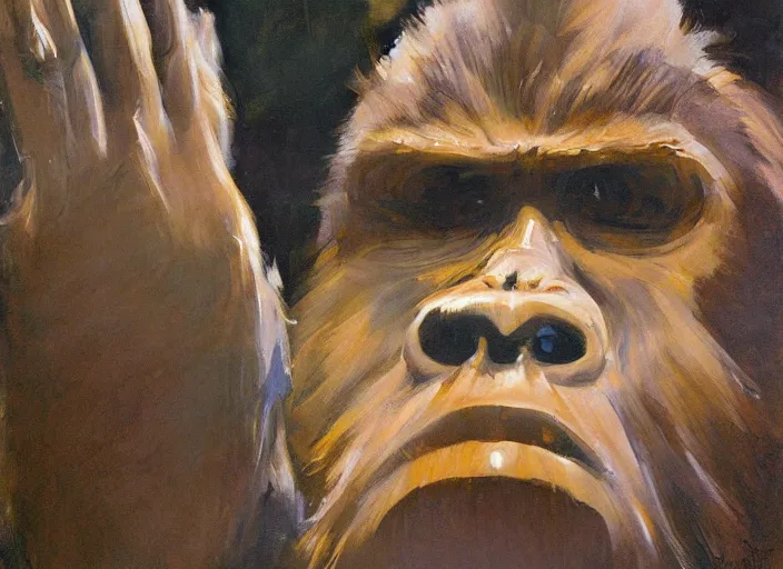 Image similar to a highly detailed beautiful portrait of bigfoot by gregory manchess, james gurney, james jean