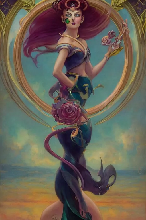 Image similar to Sailor Moon by Peter Mohrbacher in the style of Gaston Bussière, Art Nouveau