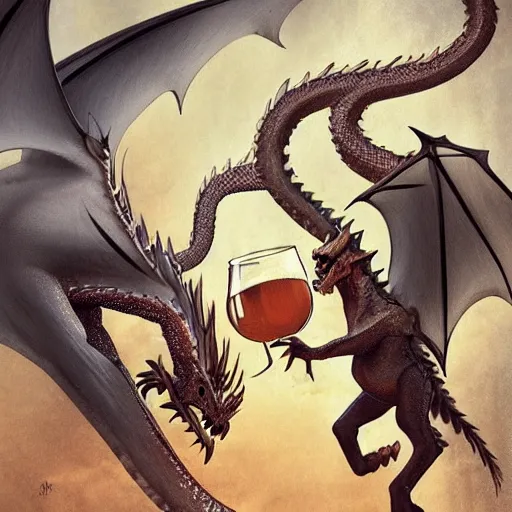 Image similar to a dward and a dragon drinking a beer, fantasy art, anime