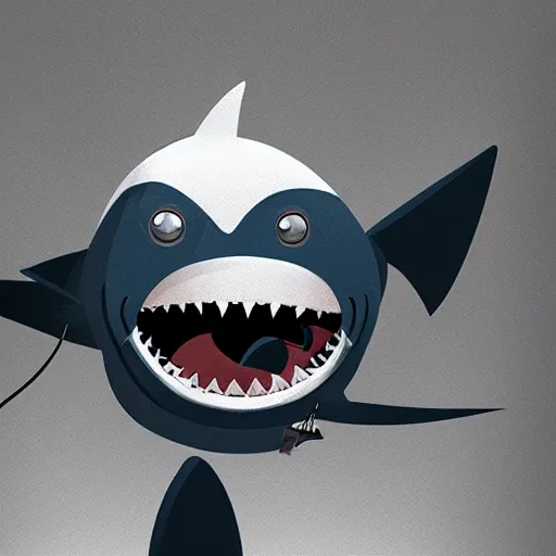 Image similar to cartoon shark having dental work in the dentist chair