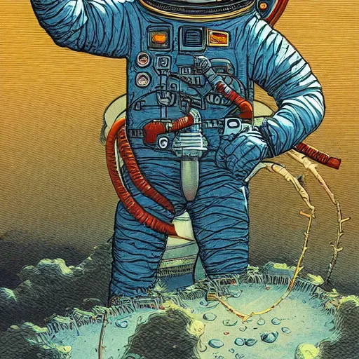Image similar to astronaut miner, by Moebius and Mohrbacher, highly detailed,