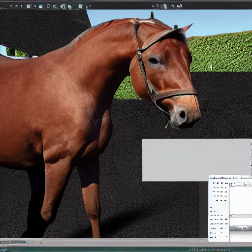 Prompt: photo of a person using a 3 d modelling program on their computer to model a horse