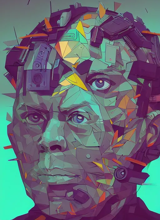 Image similar to abstract portrait, cyberpunk hero, floating detailes, very detailed face, leaves by miyazaki, colorful palette illustration, kenneth blom, mental alchemy, james jean, pablo amaringo, naudline pierre, contemporary art, hyper detailed