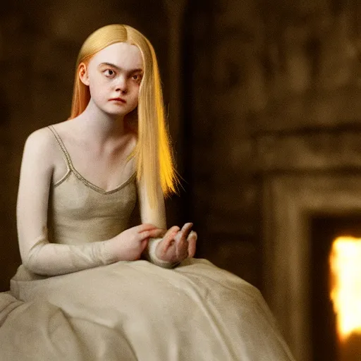 Prompt: Elle Fanning in Dark Souls, by Edward Hopper, Extremely detailed. 8K. Award winning.