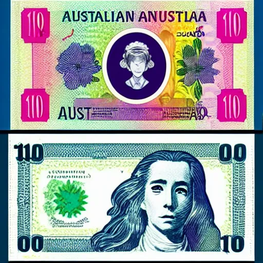 Image similar to australian $ 1 0 0 note, manga style