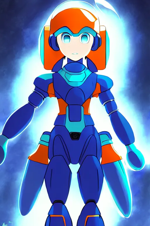 Prompt: Futuristic beautiful female megaman portrait by Makoto Shinkai