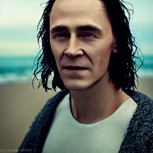 Prompt: portrait of a young loki, beach pic, depth of field, zeiss lens, detailed, symmetrical, centered, fashion photoshoot, by annie leibovitz and steve mccurry, david lazar, jimmy nelsson, breathtaking, 8 k resolution, extremely detailed, beautiful, establishing shot, artistic, hyperrealistic, beautiful face, octane render