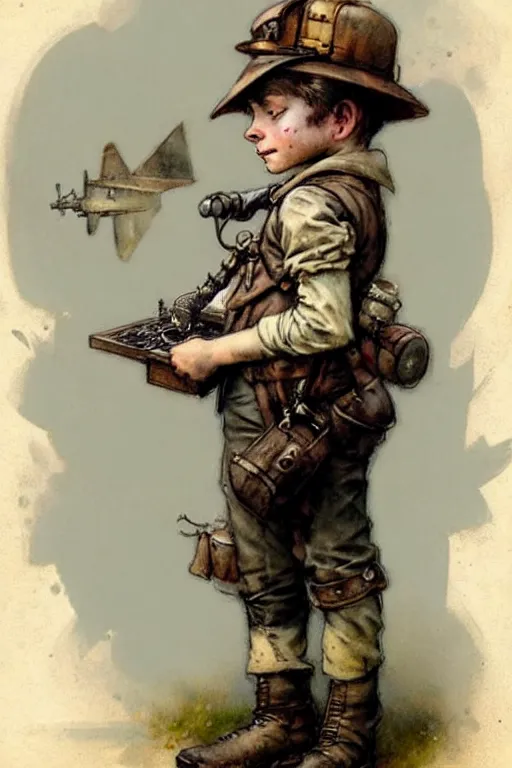 Image similar to (((((1950s steampunk adventurer boy inventer explorer . muted colors.))))) by Jean-Baptiste Monge !!!!!!!!!!!!!!!!!!!!!!!!!!!