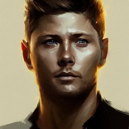 Image similar to “ portrait of jensen ackles by greg rutkowski, young, attractive, highly detailed portrait, scifi, digital painting, artstation, concept art, smooth, sharp foccus ilustration, artstation hq ”