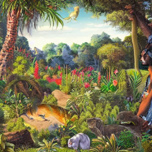 Prompt: chief keef in the garden of eden, wide angle, oil panting