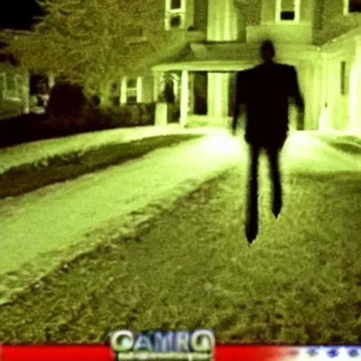 Prompt: Obama caught on trail cam footage, creepy distorted night cam