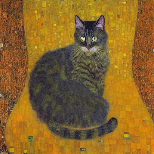 Prompt: impressionist painting of a cat by gustav klimt