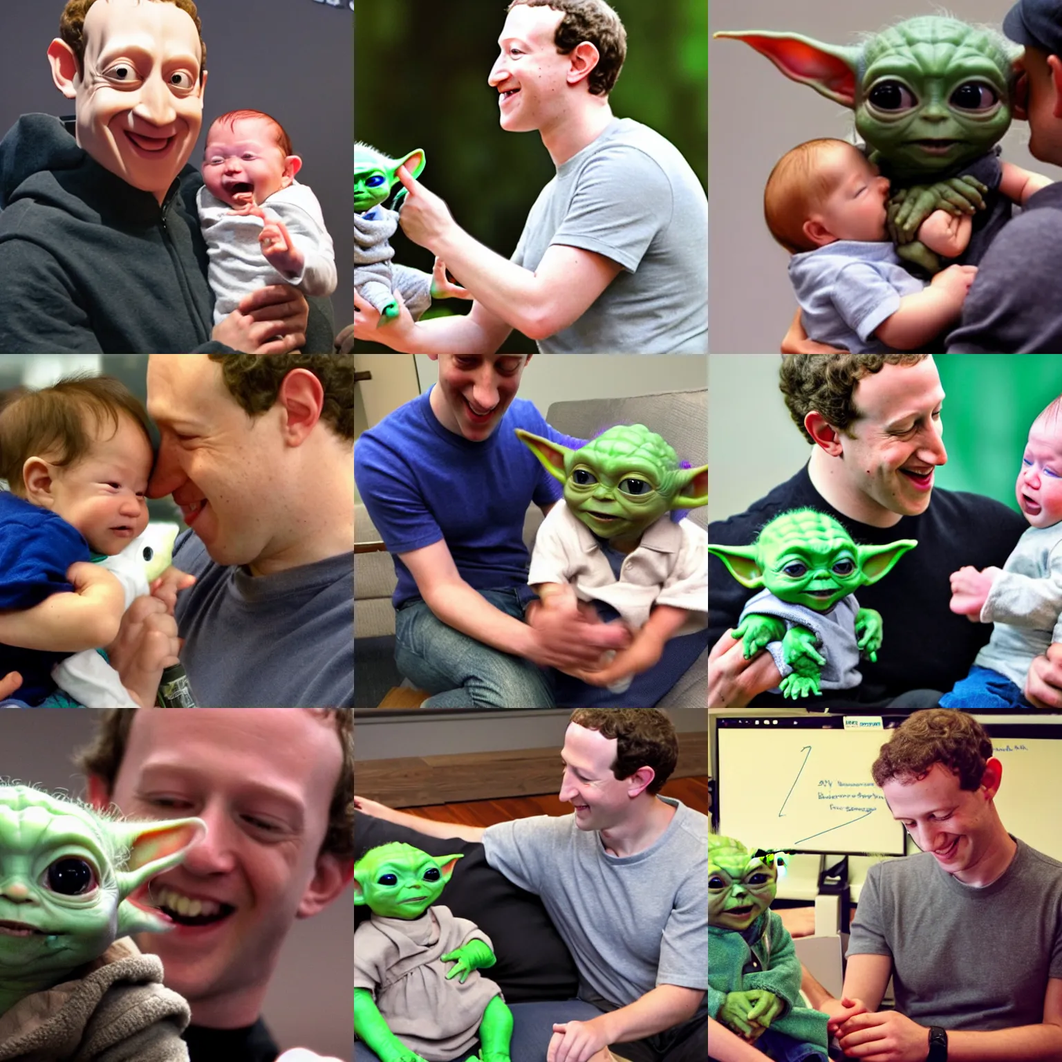 Prompt: marc zuckerberg teaches baby yoda