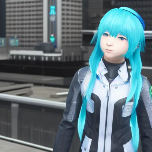 Image similar to Hatsune Miku in Detroit Become Human, 4k screenshot