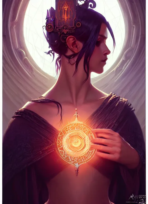 Image similar to Necromancer Sorceress, fantasy magic, undercut hairstyle, dark light night, intricate, elegant, sharp focus, illustration, highly detailed, digital painting, concept art, matte, art by WLOP and Artgerm and Greg Rutkowski and Alphonse Mucha, masterpiece