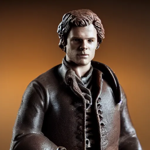 Image similar to photograph of a Jamie Fraser figure Made of clay 50 mm photo studio dramatic lighting