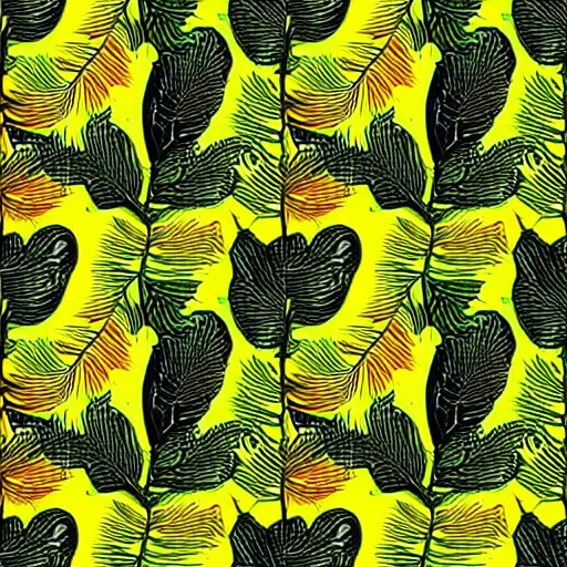 Image similar to seamless pattern of amazon forest leafs, rich colors, mostly green and yellow