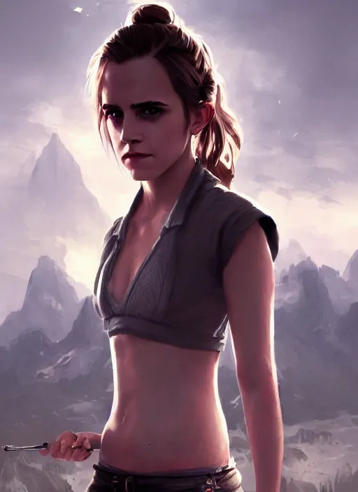 Image similar to highly detailed full body portrait of emma watson gta 5 art, seductive, unreal engine, fantasy art by greg rutkowski