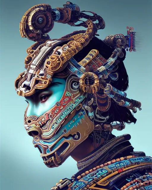 Image similar to portrait of a machine from horizon zero dawn, machine face, upper body, decorated with chinese opera motifs, asian, traditional chinese art, intricate, elegant, highly detailed, digital painting, artstation, concept art, smooth, sharp focus, illustration, art by artgerm and greg rutkowski and alphonse mucha, 8 k