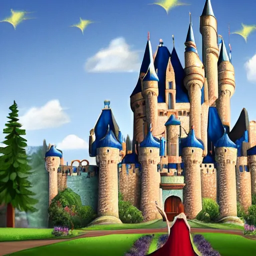Prompt: a big castle with a princess realistic