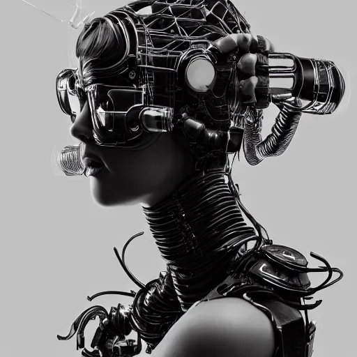 Image similar to the portrait of an absurdly beautiful, graceful, sophisticated, fashionable cyberpunk gynoid gravure idol, an ultrafine hyperdetailed illustration by kim jung gi, irakli nadar, intricate linework, neon wiring, porcelain skin, unreal engine 5 highly rendered, global illumination, radiant light, detailed and intricate environment