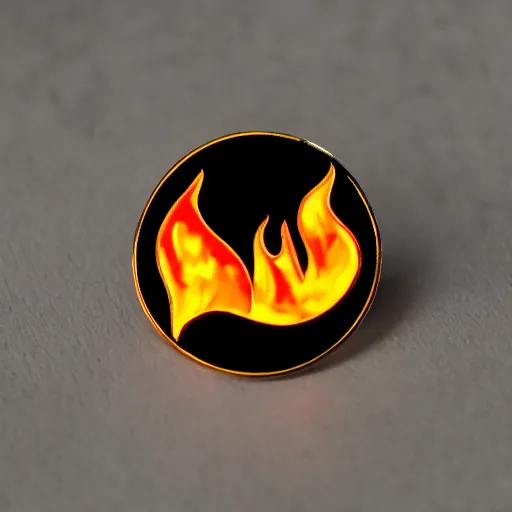 Image similar to a photo of a retro minimalistic fire flames enamel pin, studio lighting, behance