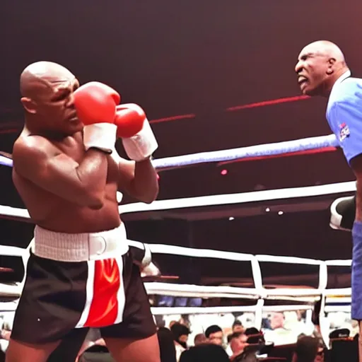 Prompt: dababy and mike tyson in a boxing ring 4 k quality super realistic