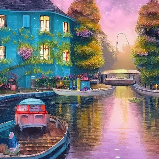 Prompt: Beautiful happy picturesque charming sci-fi town in harmony with nature. Beautiful light. Water and plants. Nice colour scheme, soft warm colour. Beautiful detailed artistic painting by Vincent. (2022)