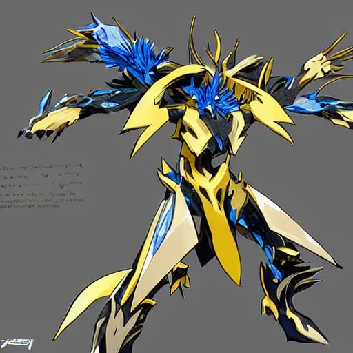 Image similar to Portrait of Zeraora, made by Yoji Shinkawa, Highly detailed, fantasy themed, dynamic posing, concept art