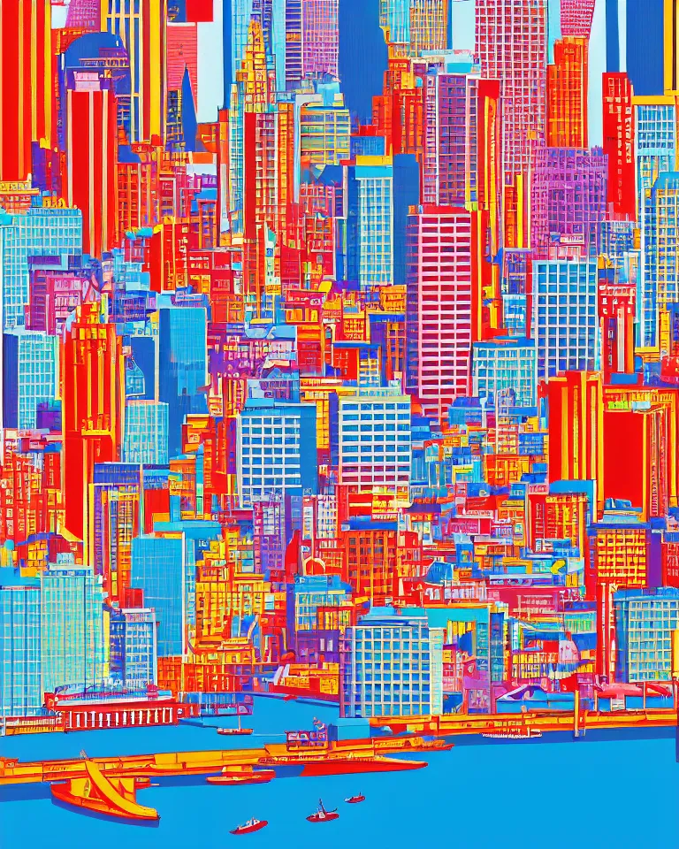Prompt: city of london, bright colors, in the style of hiroshi nagai, very detailed