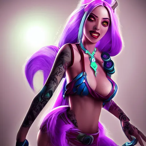 Prompt: portrait of Jinx from League of Legends, high resolution fantasy concept art, realistic, intricate details, soft lighting