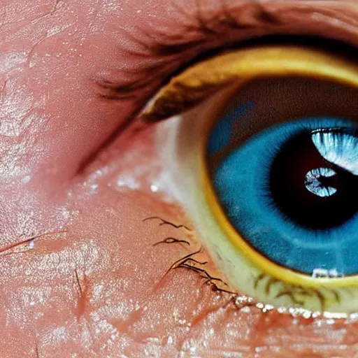 Prompt: An extreme closeup of an eye that contains a world, in the world an alien civilization is thriving, the eye gazes with the deepest intelligence