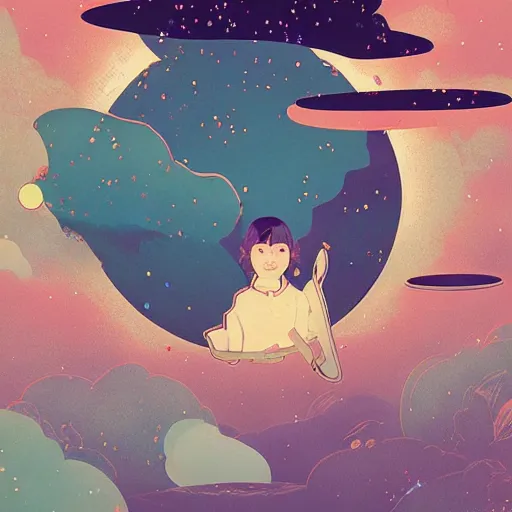 Image similar to A rabbit full of hope, looking for a black hole in an infinite time loop by Victo Ngai and Ghibli andlisk feng and atey ghailan