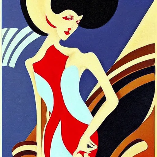 Prompt: beautiful art deco style woman fashion oil painting by Erte