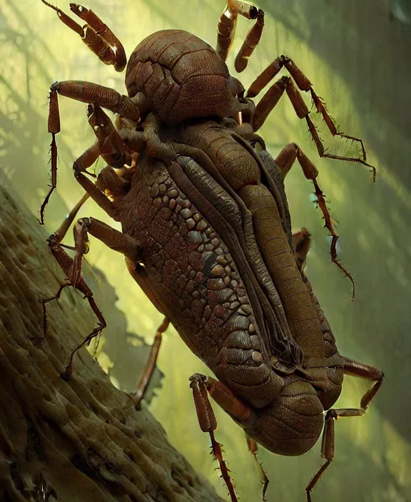 Prompt: intricate earth - toned portrait of a disturbing alien insect creature, mottling coloring, adorable, childlike, overgrown environment, ultra realistic, concept art, maximalist, photorealistic, octane render, 8 k, unreal engine. art by christopher marley and artgerm and greg rutkowski and alphonse mucha