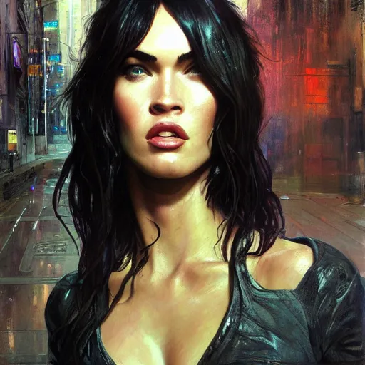 Image similar to megan fox, full figure, extreme long shot view, hyperrealistic, bladerunner street, art of elysium by jeremy mann and alphonse mucha, fantasy art, photo realistic, dynamic lighting, artstation, poster, volumetric lighting, very detailed face, 4 k, award winning