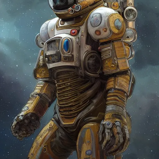 Image similar to detailed science - fiction character portrait of a grizzly bear space robot suit, intricate, wild, highly detailed, digital painting, artstation, concept art, smooth, sharp focus, illustration, art by artgerm and greg rutkowski and alphonse mucha