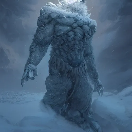 Image similar to A monster in the Arctic covered in snow, fractal Lighting, by Stanley Artgerm Lau, WLOP, Rossdraws, James Jean, Andrei Riabovitchev, Marc Simonetti, and Sakimichan, trending on artstation