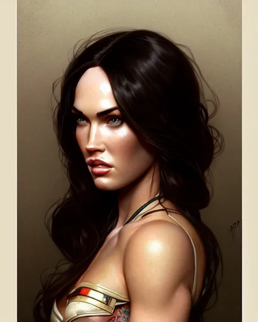 Image similar to portrait of megan fox as a dollhouse doll, miniatures, intricate, headshot, highly detailed, digital painting, artstation, concept art, sharp focus, cinematic lighting, illustration, art by artgerm and greg rutkowski, alphonse mucha, cgsociety